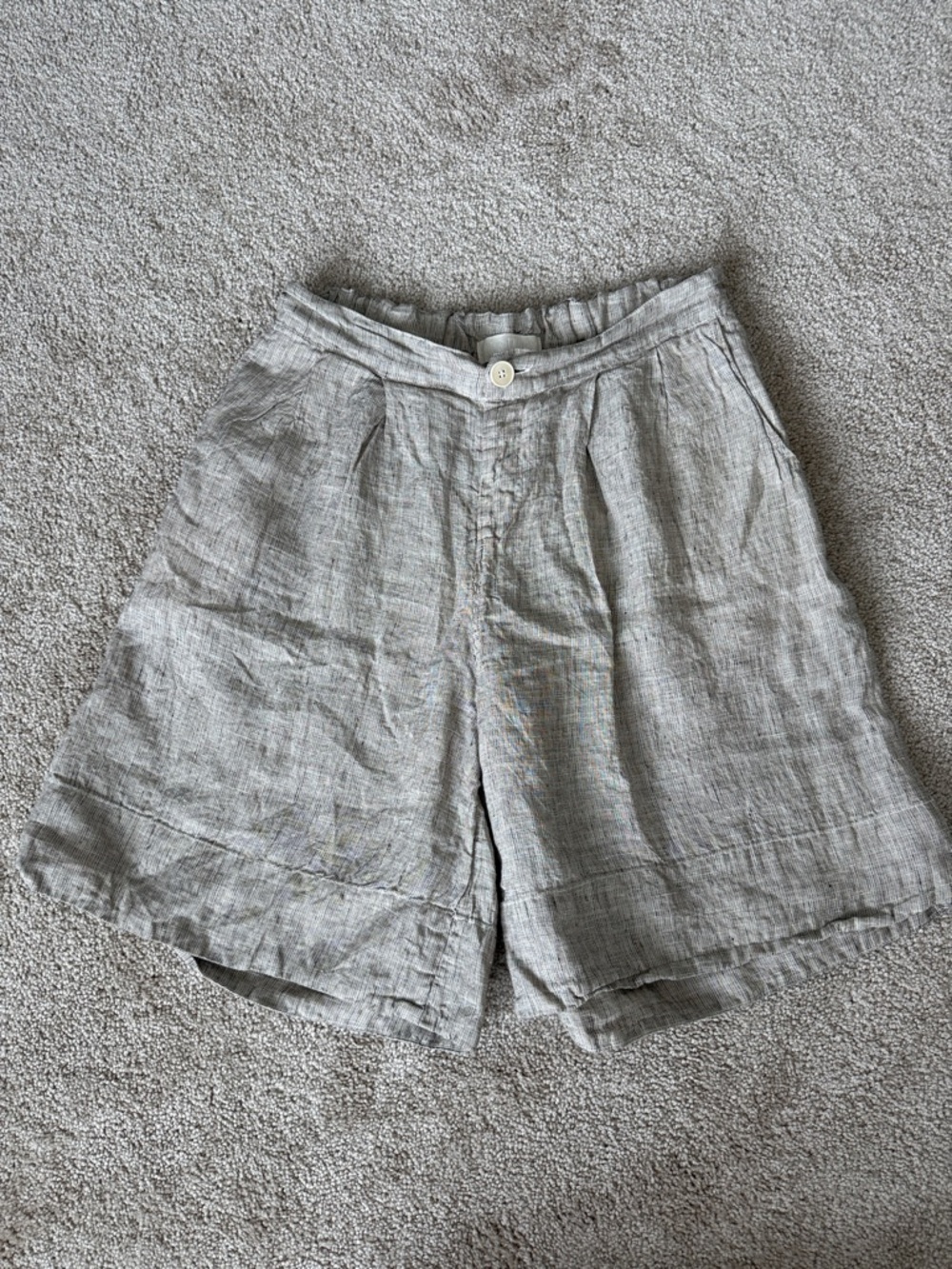 CP Shades Beige Baggy Linen Lagenlook Long Boxer Style Shorts